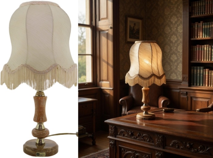 antyczna lampa onyksowa na stolik